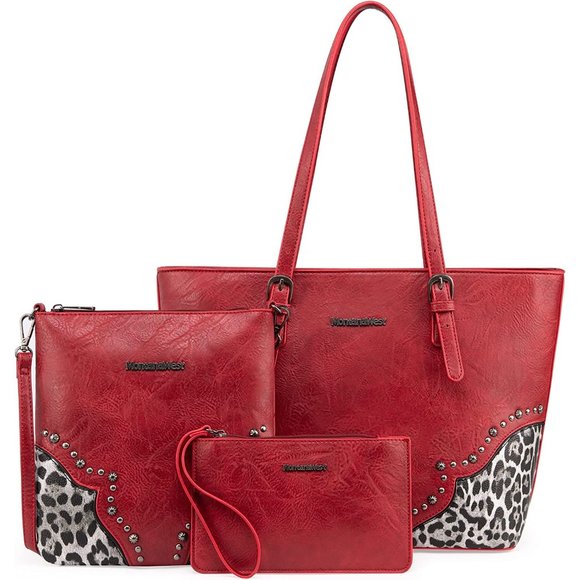Fashion 3 pcs Handbag Set Leopard Print Tote Large Shoulder Bag Vegan Le… - Picture 12 of 12